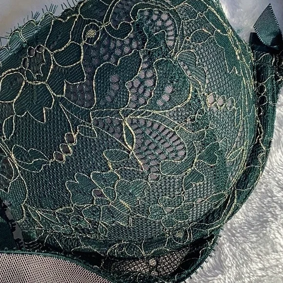 NWOT Aerie Deep Green & Gold Lace Emma Push Up Bra 32A - Picture 4 of 7